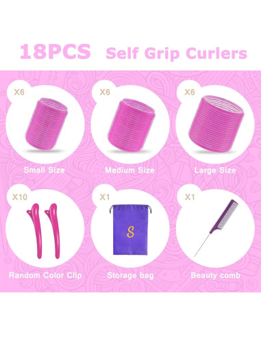 Juego de Rodillos para Cabello Sungenol 18 Piezas Rosa Rojo