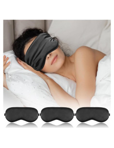 Máscaras de Sueño de Seda FlyCoco 3PCS Ajustables Negro