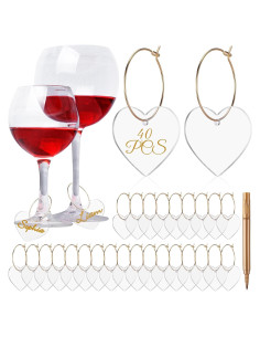 Encantos de Vino Tondiamo 40 Pcs Acrílico Transparente Corazón