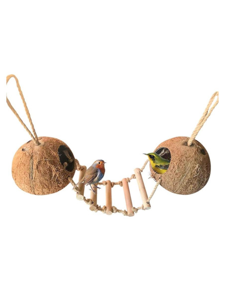 Escondite de Coco Natural BLSMU con Escalera para Hámster y Aves