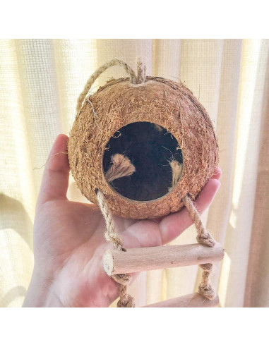 Escondite de Coco Natural BLSMU con Escalera para Hámster y Aves