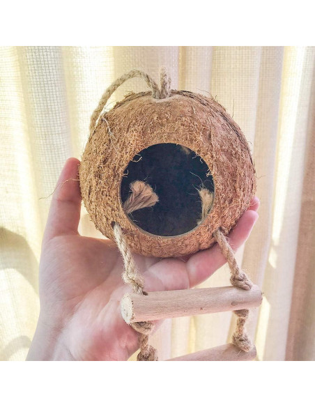 Escondite de Coco Natural BLSMU con Escalera para Hámster y Aves