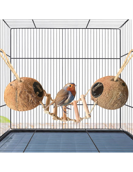 Escondite de Coco Natural BLSMU con Escalera para Hámster y Aves