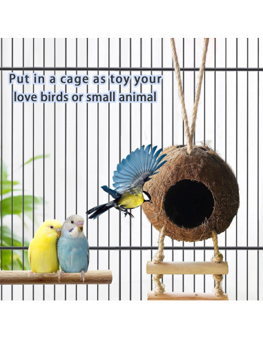 Escondite de Coco Natural BLSMU con Escalera para Hámster y Aves