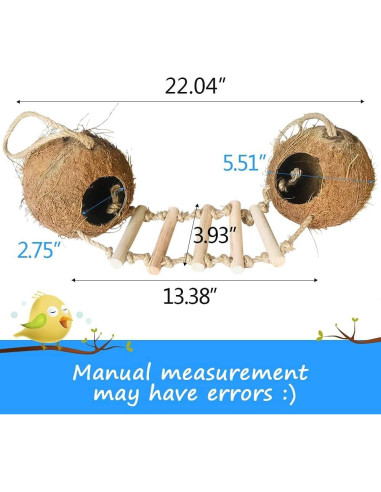 Escondite de Coco Natural BLSMU con Escalera para Hámster y Aves