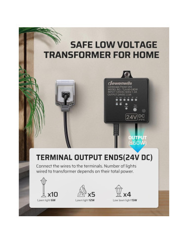 Transformador de Bajo Voltaje DEWENWILS 60W 24V CC para Iluminación