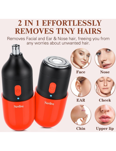 Recortador de Vello Facial y Nariz Nevlive 2 en 1 USB-C Rojo