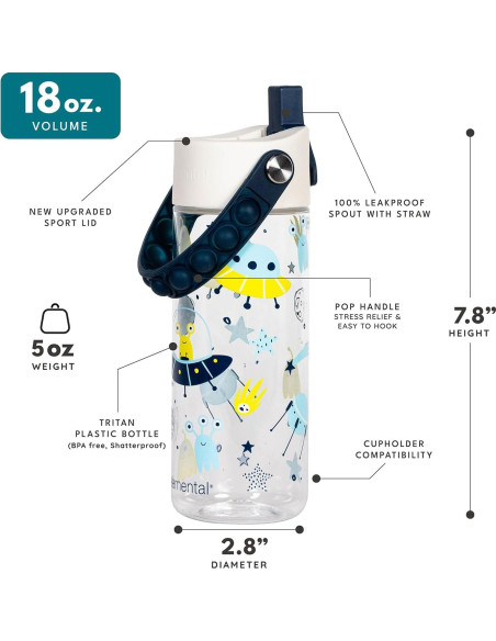 Botella de Agua Tritan Elemental 18oz Niños Asa Pop-it Botella de Agua Tritan Elemental 18oz Niños Asa Pop-it