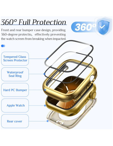 Funda Impermeable Goton para Apple Watch 40mm - Negro y Oro