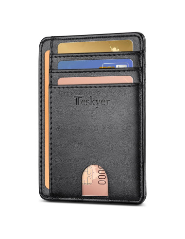 Billetera Slim Teskyer Negra para Hombres con Bloqueo RFID