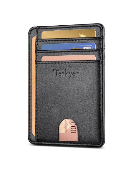 Billetera Slim Teskyer Negra para Hombres con Bloqueo RFID