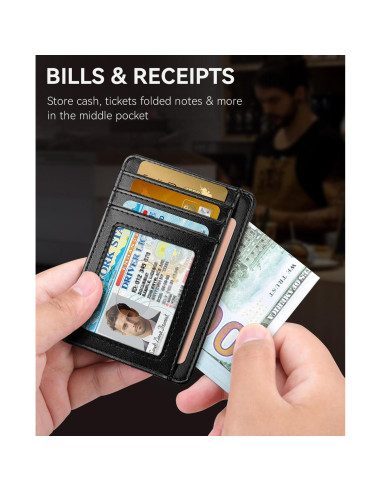 Billetera Slim Teskyer Negra para Hombres con Bloqueo RFID