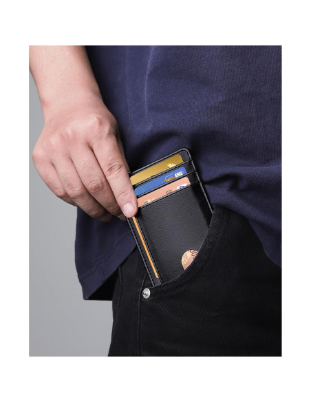 Billetera Slim Teskyer Negra para Hombres con Bloqueo RFID