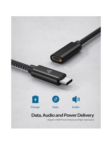 Cable Extensión USB C Faracent 1FT 20Gbps 240W Negro