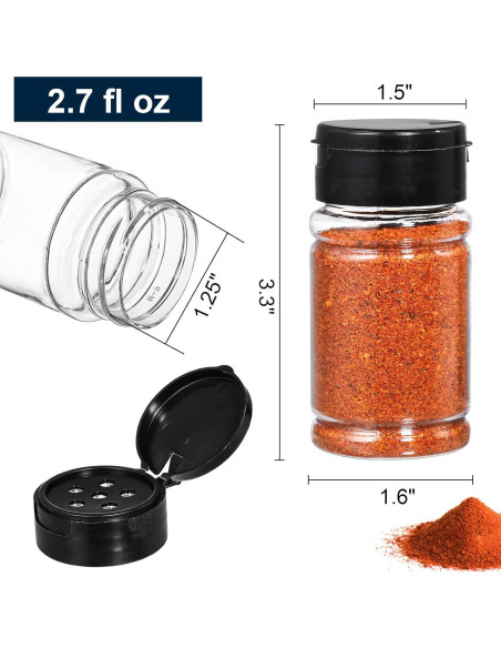 Tosnail 36 Botellas de Especias Plásticas 80ml con Tapas Negras