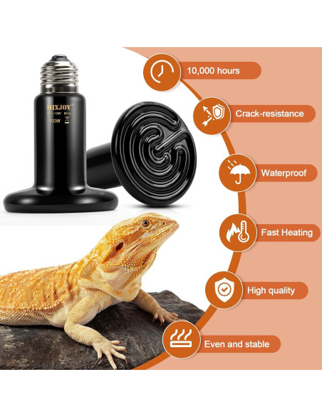 MIXJOY Lámpara de Calor Cerámica 100W para Reptiles E26