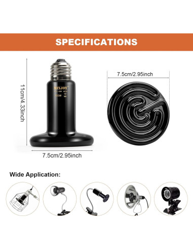 MIXJOY Lámpara de Calor Cerámica 100W para Reptiles E26