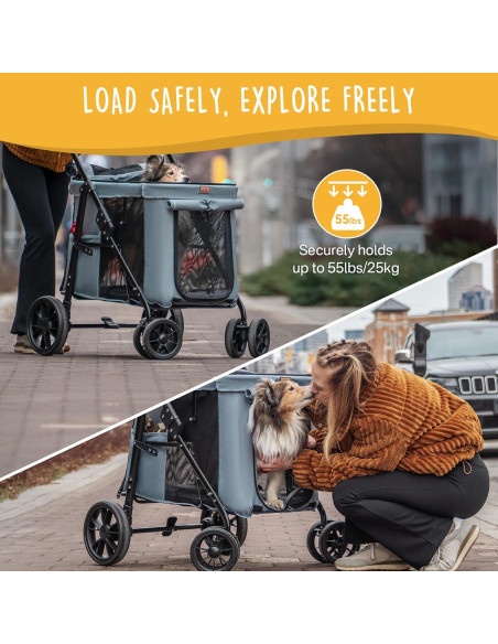 Carrito para Mascotas Canine Canyon Gris - 4 Ruedas, Plegable, 25 kg