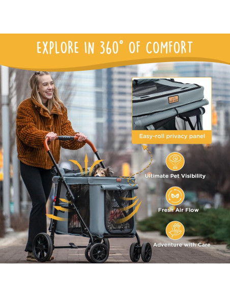 Carrito para Mascotas Canine Canyon Gris - 4 Ruedas, Plegable, 25 kg