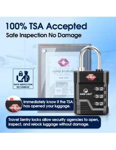 Candado TSA Sure Lock TSA23026 Negro para Equipaje 1 pk 2