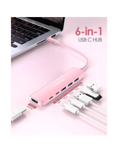 Hub USB C Lention CE35s 6 en 1 con HDMI 4K y 3 USB-A 2