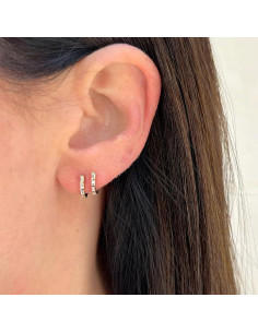 Pendientes de Aro Triple Huggie Oro 14K con Circonitas 2