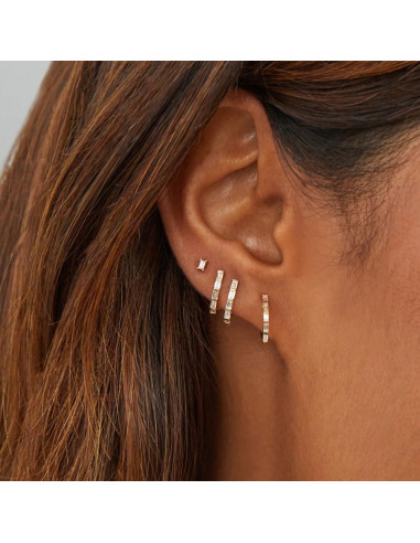 Pendientes de Aro Triple Huggie Oro 14K con Circonitas