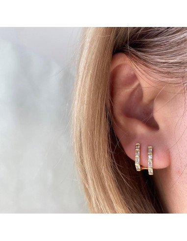 Pendientes de Aro Triple Huggie Oro 14K con Circonitas