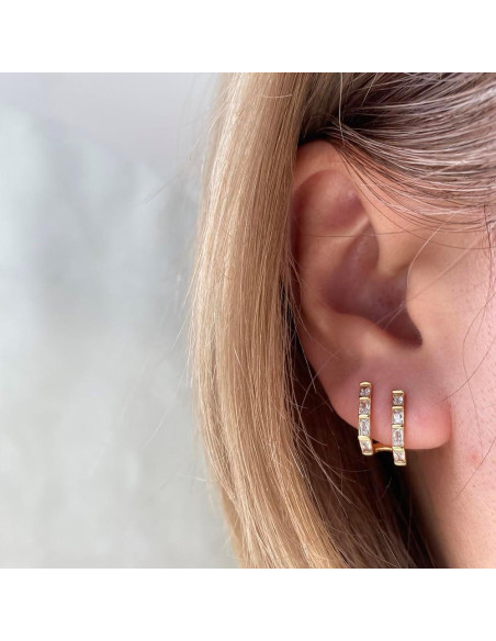 Pendientes de Aro Triple Huggie Oro 14K con Circonitas