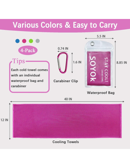 4 Toallas Enfriadoras SOYOK Microfibra 101.6x30.5 cm Multicolor