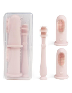 Conjunto de Cuidado Oral Ali+Oli Bebé Rosa - 2 Cepillos Dedo y Limpiador