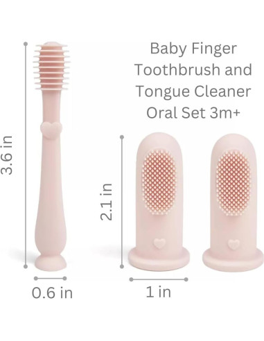 Conjunto de Cuidado Oral Ali+Oli Bebé Rosa - 2 Cepillos Dedo y Limpiador