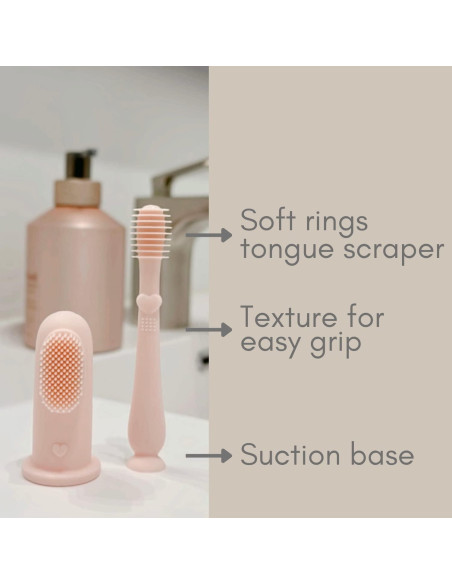 Conjunto de Cuidado Oral Ali+Oli Bebé Rosa - 2 Cepillos Dedo y Limpiador Conjunto de Cuidado Oral Ali+Oli Bebé Rosa - 2 Cepillos Dedo y Limpiador