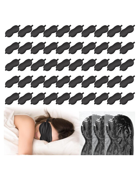 50 Pcs Máscaras de Sueño de Seda Newcotte Ajustables Negras
