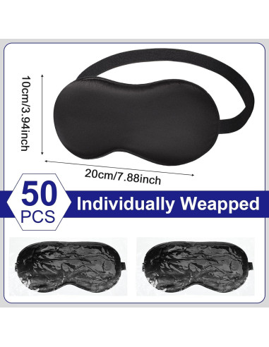 50 Pcs Máscaras de Sueño de Seda Newcotte Ajustables Negras