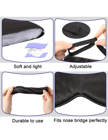 50 Pcs Máscaras de Sueño de Seda Newcotte Ajustables Negras