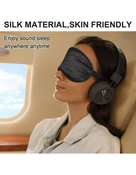 50 Pcs Máscaras de Sueño de Seda Newcotte Ajustables Negras