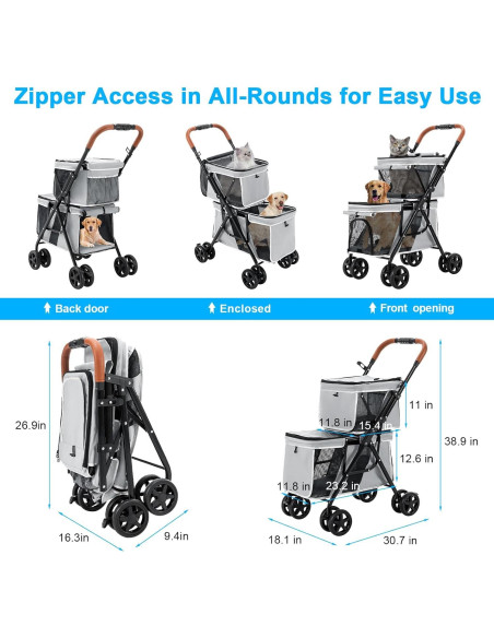 Carrito Doble para Mascotas LPOTIUS Gris Plegable 20 kg