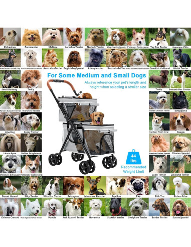 Carrito Doble para Mascotas LPOTIUS Gris Plegable 20 kg