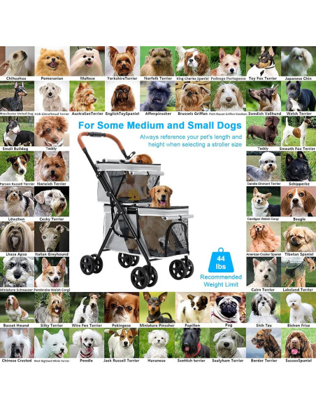 Carrito Doble para Mascotas LPOTIUS Gris Plegable 20 kg