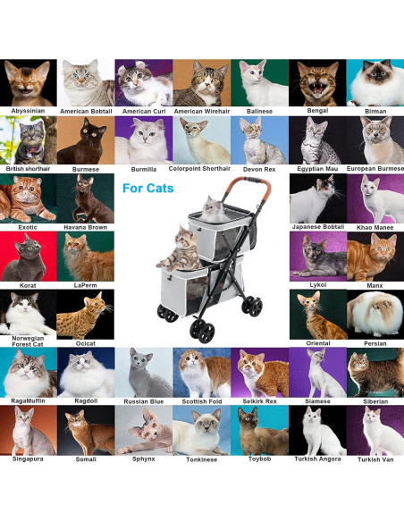 Carrito Doble para Mascotas LPOTIUS Gris Plegable 20 kg