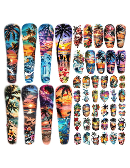 48 Tatuajes Temporales de Manga Completa Metuu - Diseños Tropicales