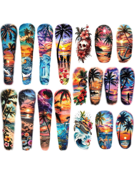 48 Tatuajes Temporales de Manga Completa Metuu - Diseños Tropicales