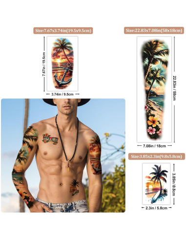 48 Tatuajes Temporales de Manga Completa Metuu - Diseños Tropicales