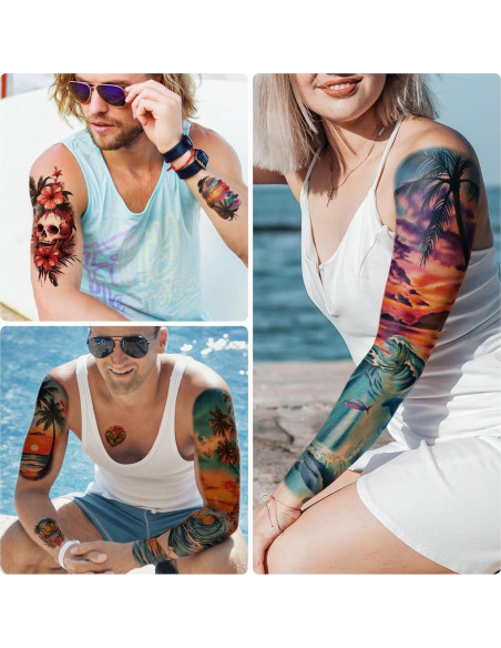 48 Tatuajes Temporales de Manga Completa Metuu - Diseños Tropicales