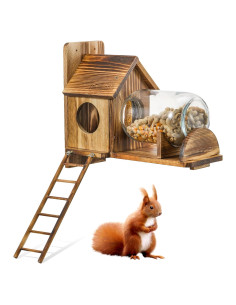 Comedero para Ardillas Boulphia de Madera Carbonizada con Frasco