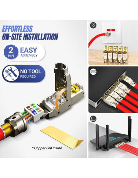 Conector RJ45 AMPCOM STP CAT6 sin herramientas - Paquete de 6