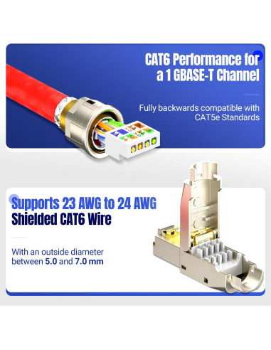 Conector RJ45 AMPCOM STP CAT6 sin herramientas - Paquete de 6