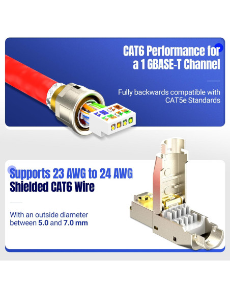 Conector RJ45 AMPCOM STP CAT6 sin herramientas - Paquete de 6
