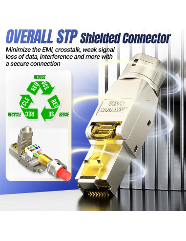 Conector RJ45 AMPCOM STP CAT6 sin herramientas - Paquete de 6